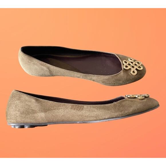 Diane Von Furstenberg Womens DVF Green Suede Flats Gold Knot Logo Size 11 - Picture 5 of 12